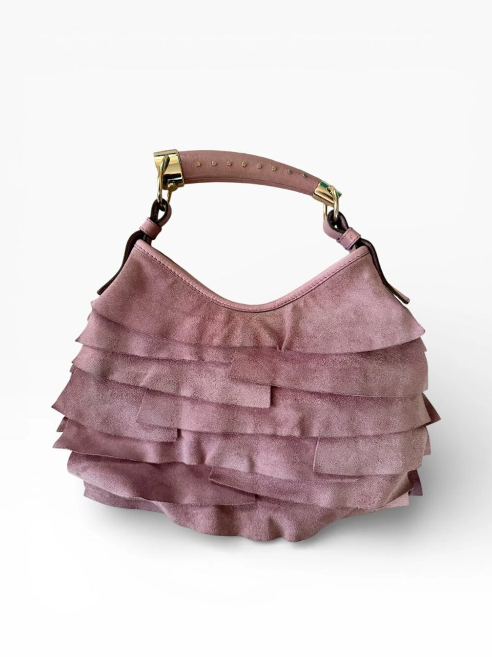 Tom Ford YSL Mombasa St. Tropez Pink Suede Ruffle Vintage Handbag - Picture 2 of 10